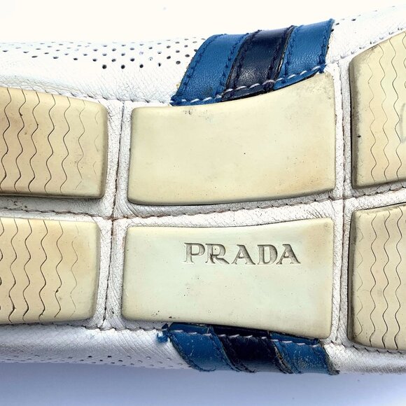 Men’s White Prada Leather Perforated Driving Shoes with Stripes Italy US 10.5 - Picture 10 of 10
